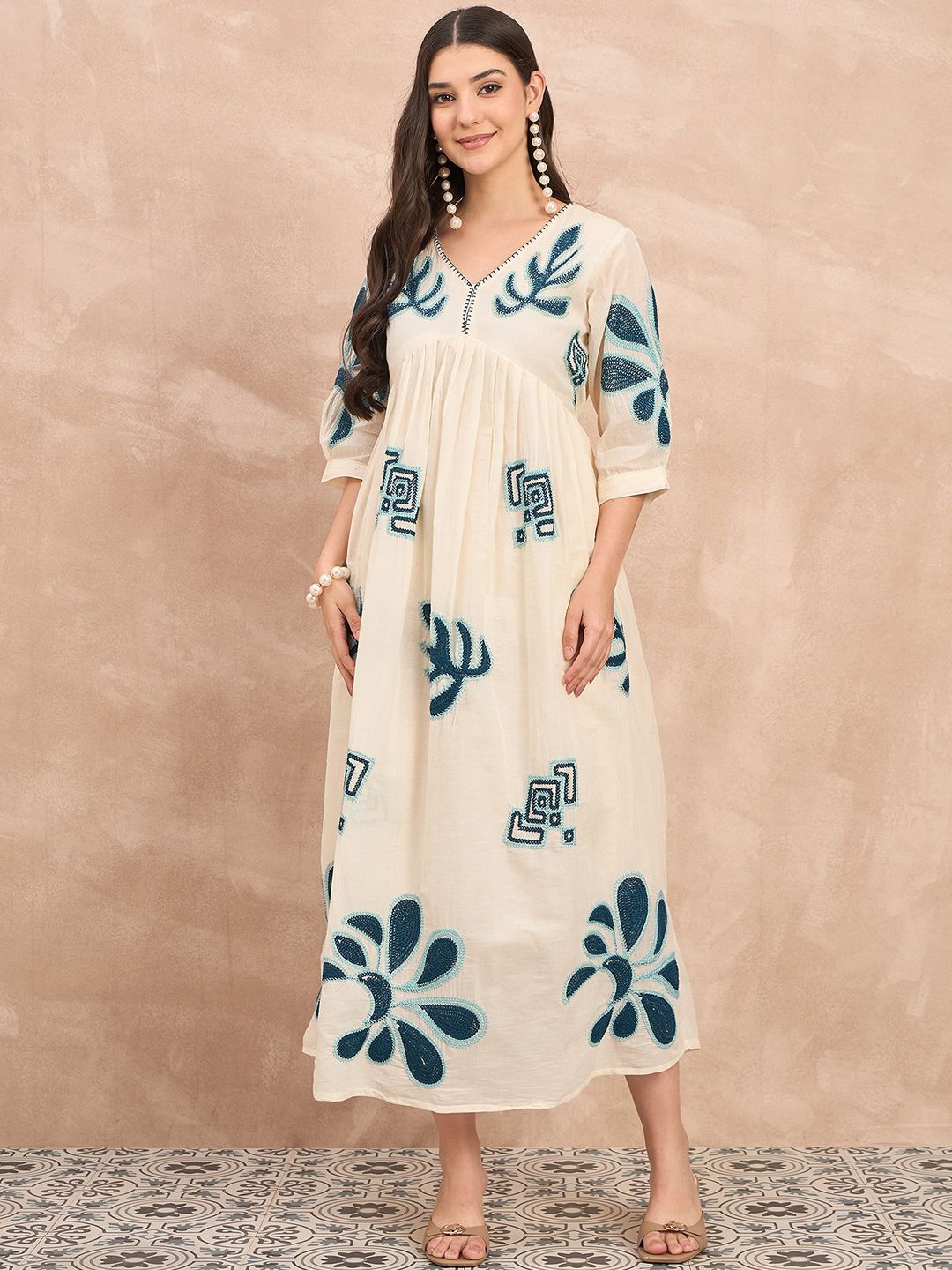 all about you Ethnic Motifs Embroidered Empire Midi Dress