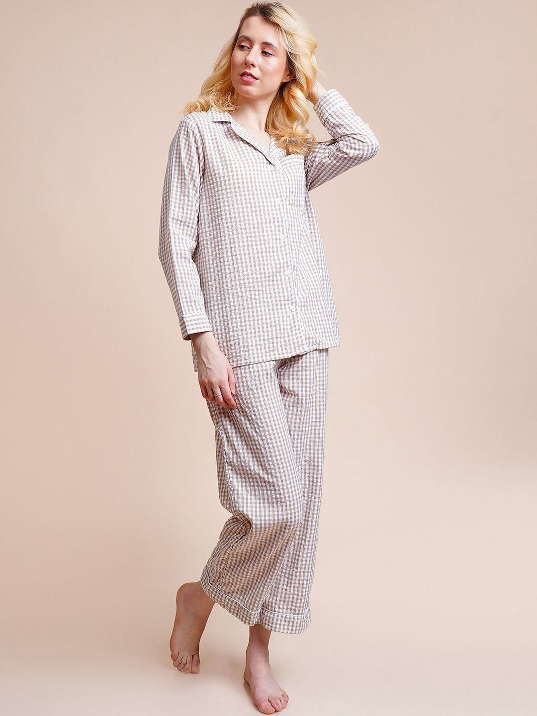 Checkered Checked Shirt with Pyjamas Night Suit