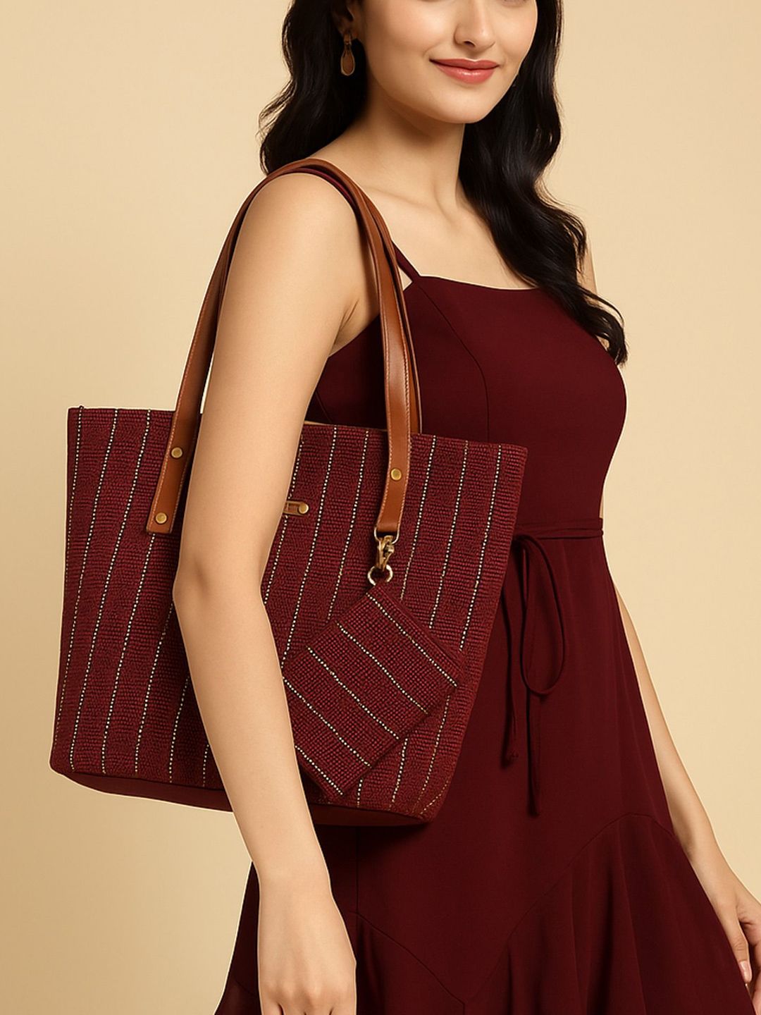 CLARIS JAMES Self Design Large Structured Tote Bag