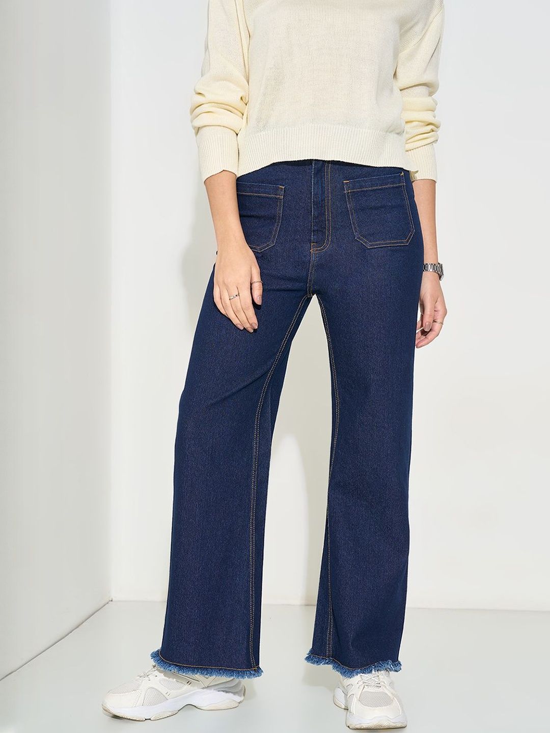 SF JEANS by Pantaloons Women Flared High-Rise Frayed Denim Jeans