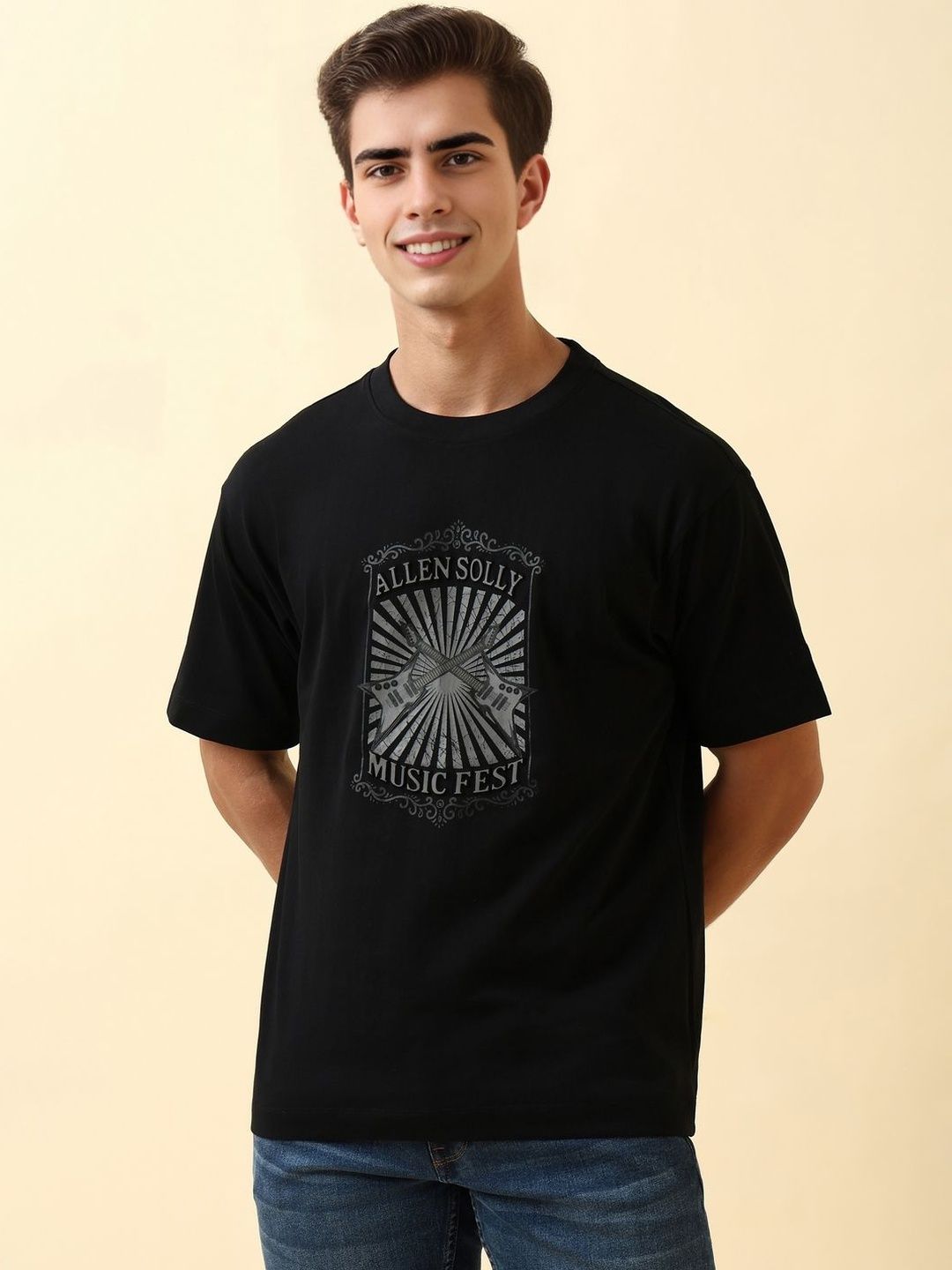 Allen Solly Men Graphic Printed Round Neck Relaxed Fit Cotton T-shirt