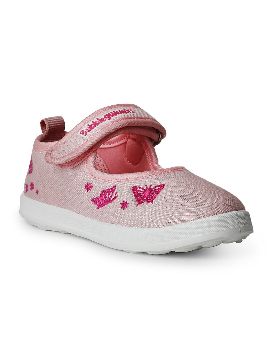 Bubblegummers Girls Butterfly Embroidered Round Toe Velcro Ballerinas