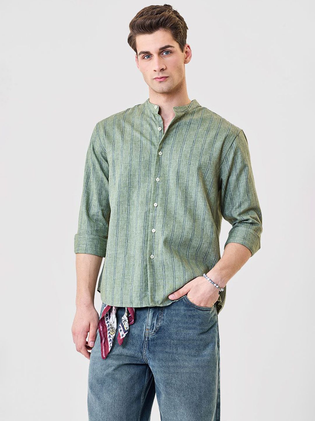 Snitch Vertical Stripes Polyester Long Sleeves Shirt