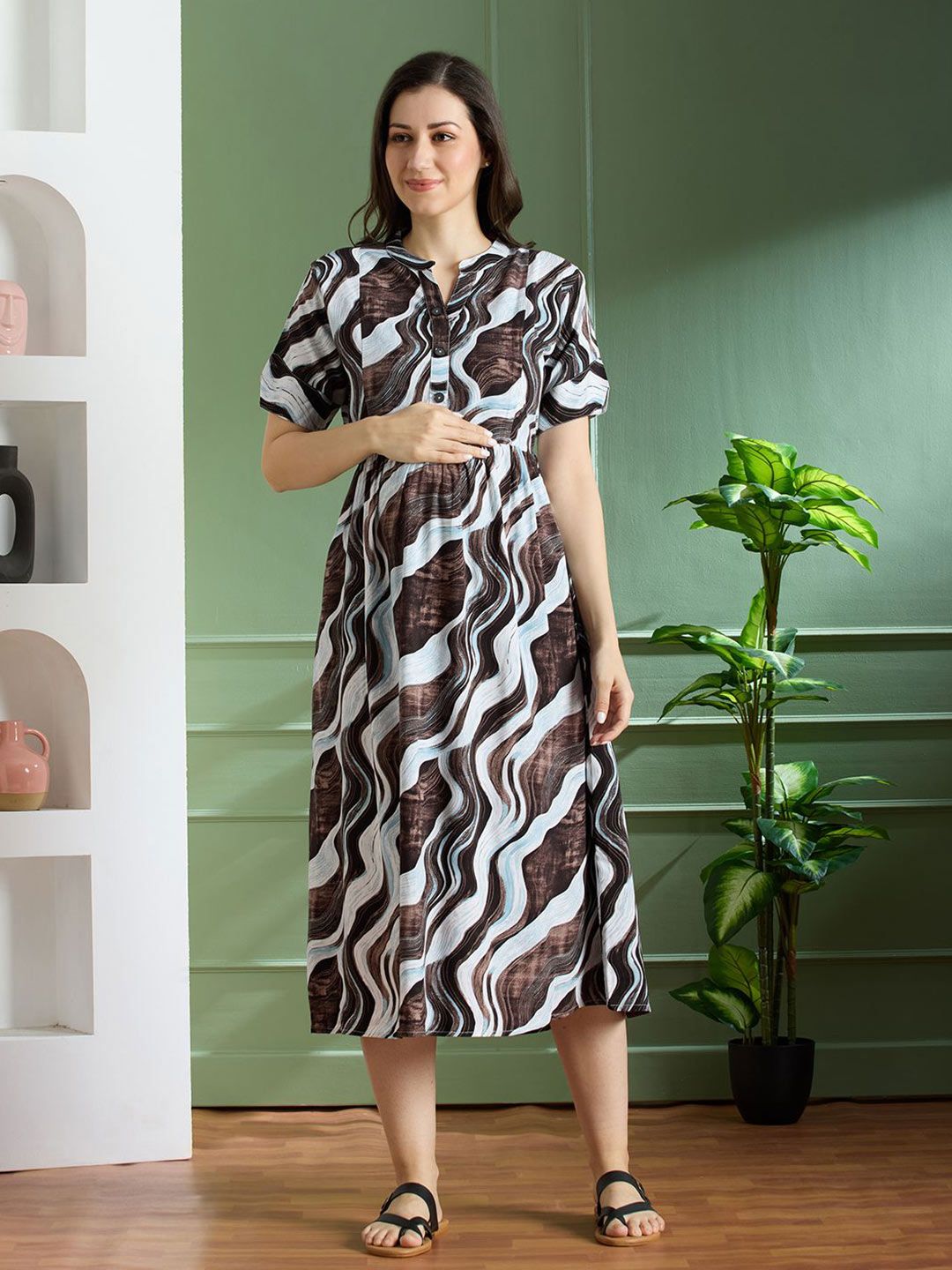 NIGHTSPREE Print A-Line Midi Dress