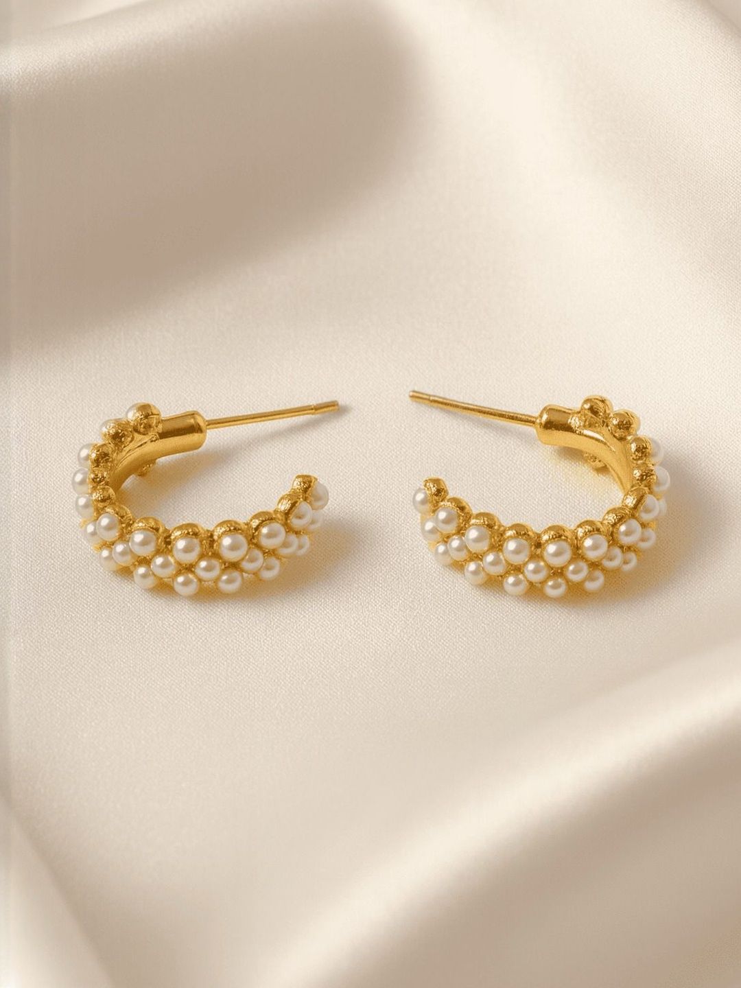 Nui Gold-Plated Pearls Beaded Contemporary Half Hoop Earrings