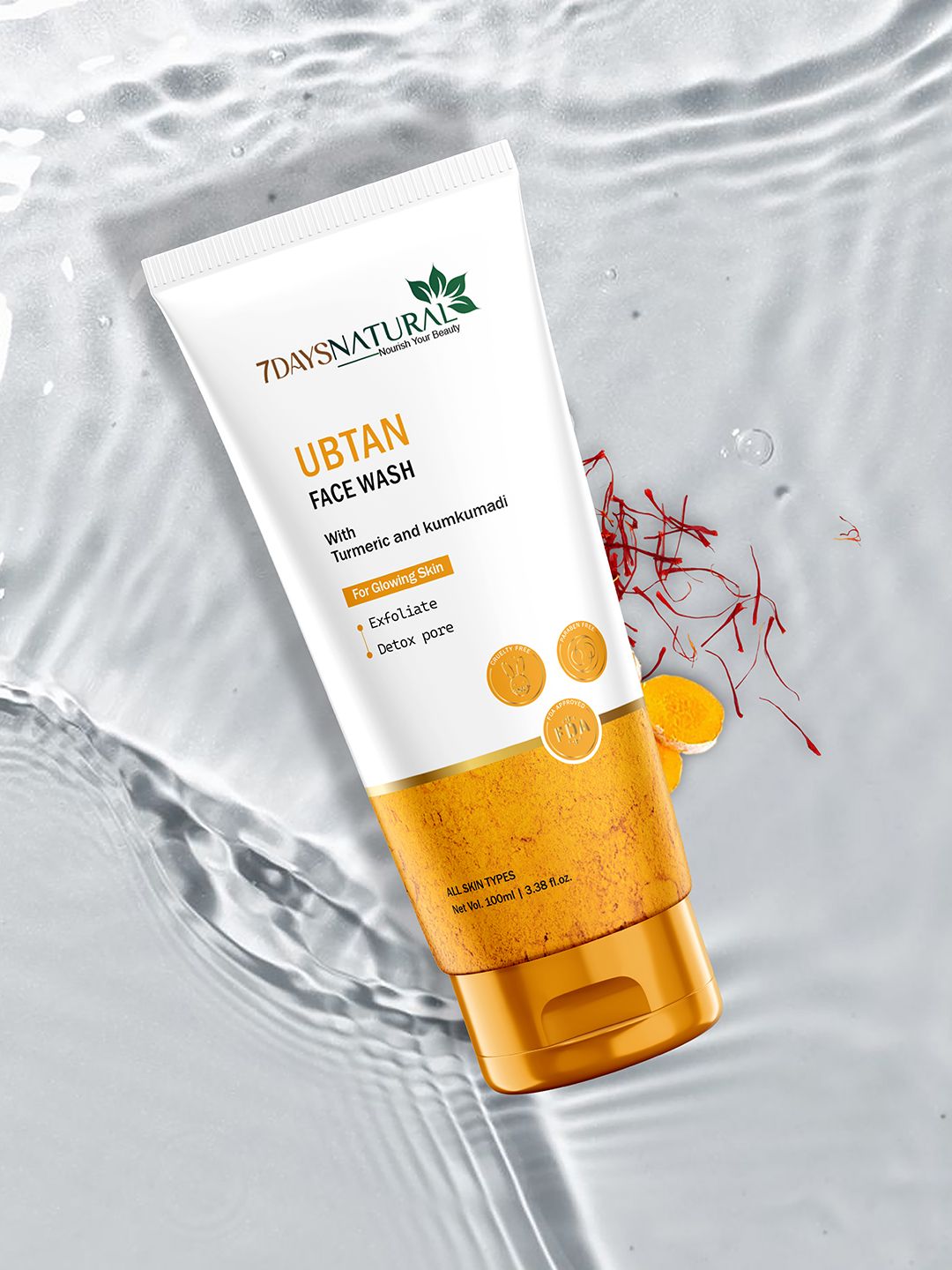 7DAYSNATURAL Face Wash With Turmeric & Saffron For Tan Removal & Natural Glow - 100Ml