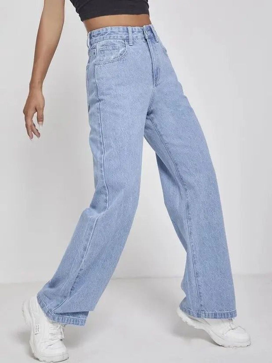 VBEAUTI Women Jean Wide Leg High-Rise Light Fade Stretchable Denim Jeans