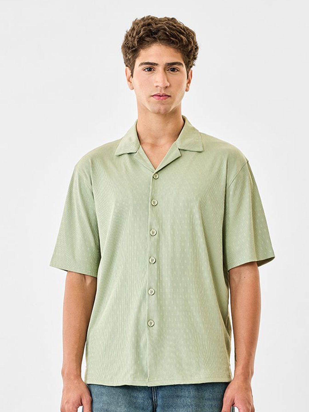 Snitch Textured Cotton Short Sleeves Boxy Fit Shirt