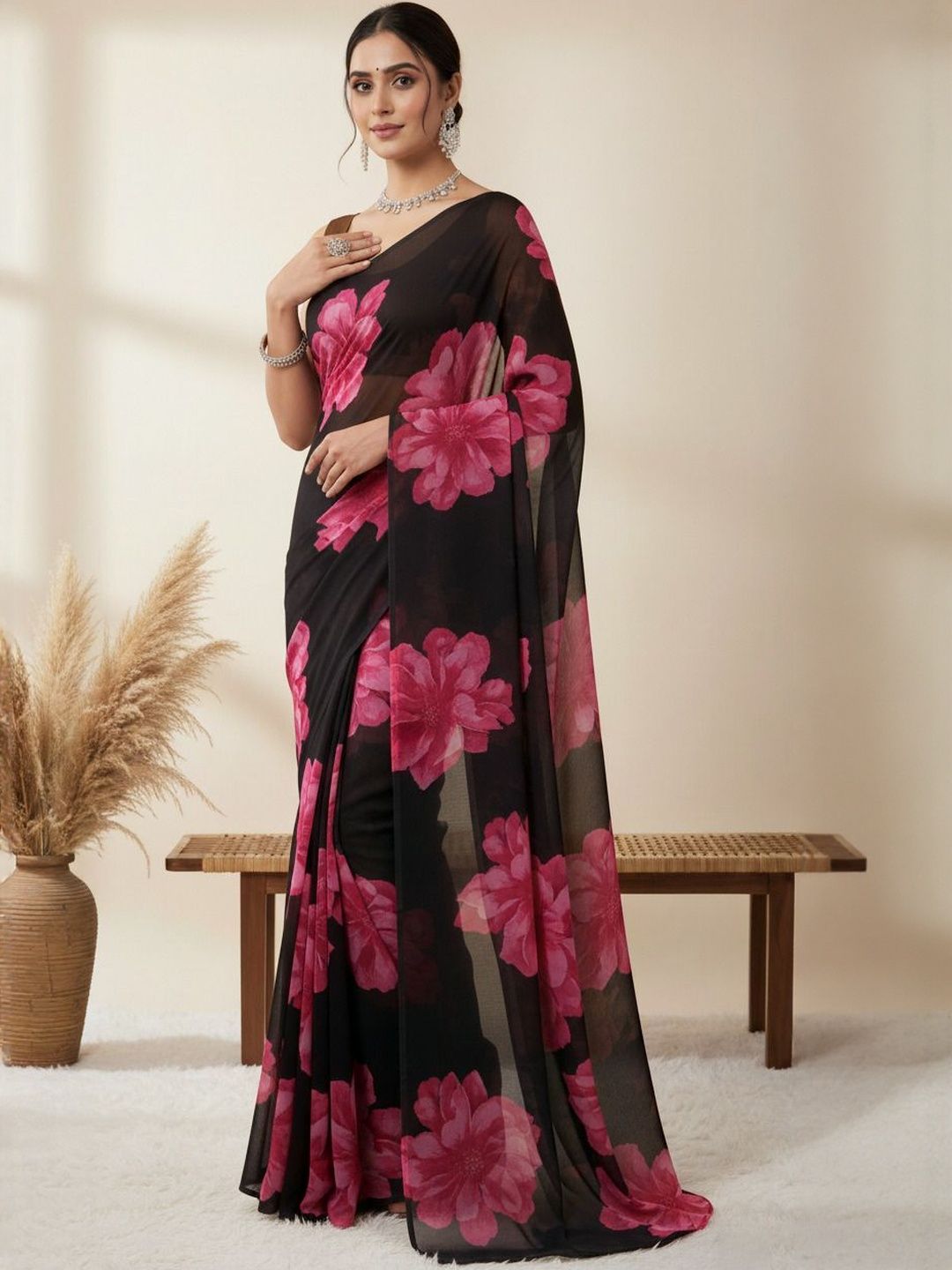 RegalDrapes Floral Printed Pure Georgette Saree