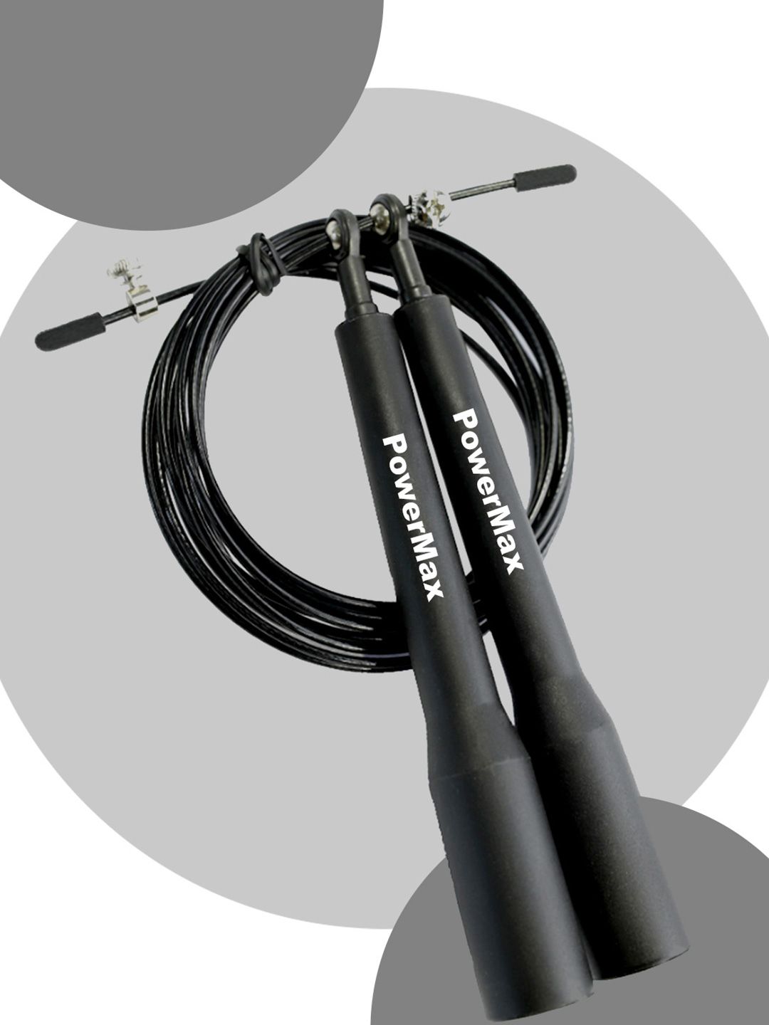 PowerMax Fitness Black Anti-Slip Handle Adjustable Skipping Rope