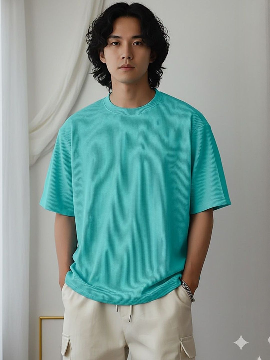 RAHI TRENDZ Self Design Short Sleeves Relaxed Fit T-shirt