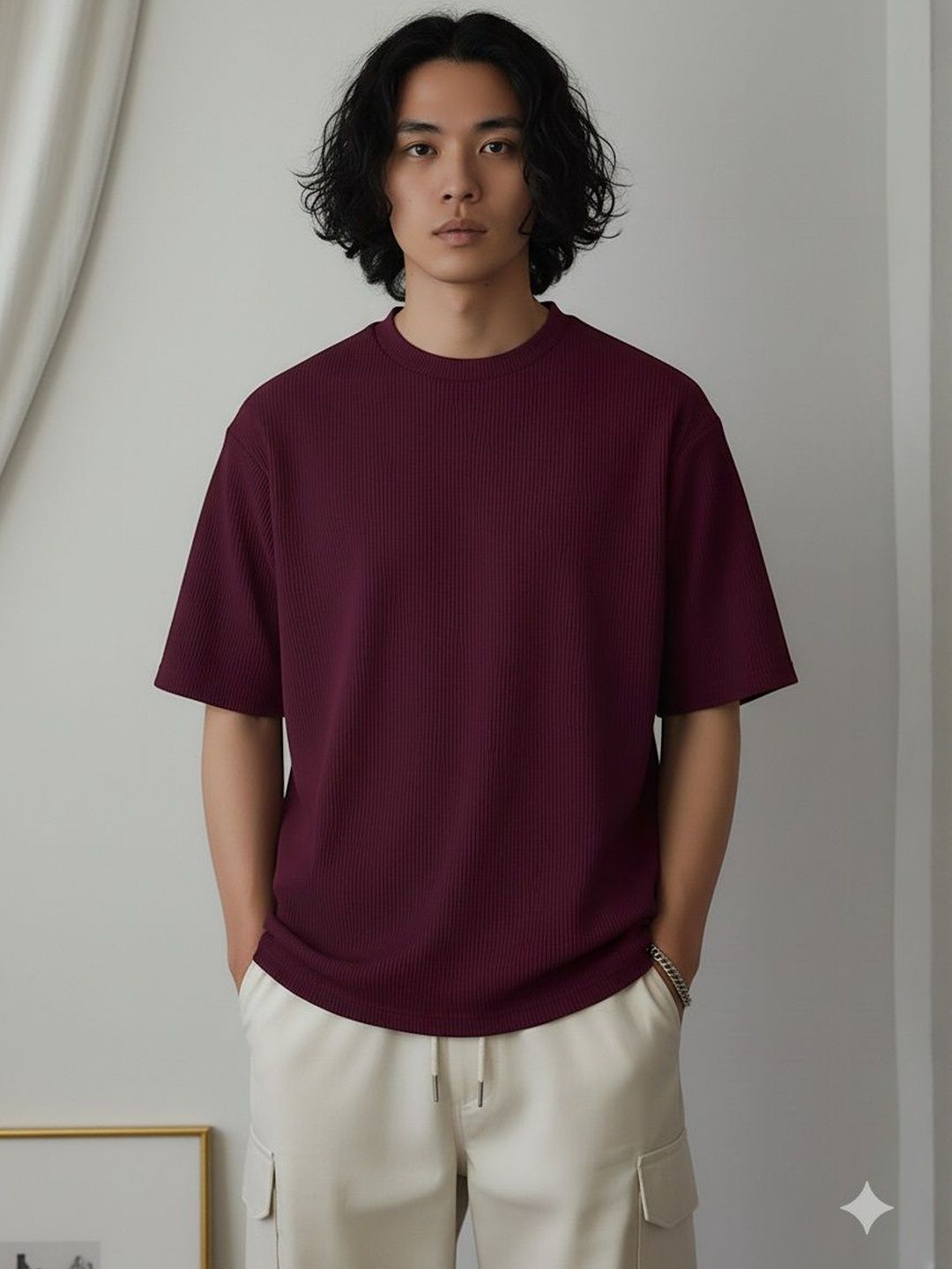 RAHI TRENDZ Round Neck Drop-Shoulder Sleeves Relaxed Fit T-shirt