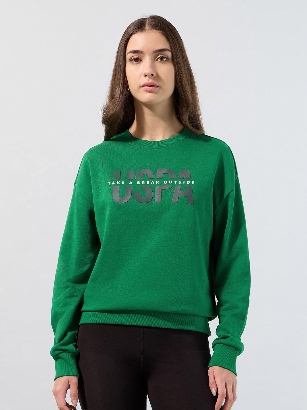 U.S. Polo Assn. Women Brand Logo Printed Round Neck Sweatshirt