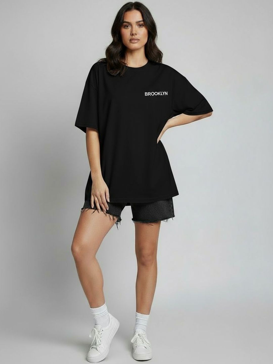 Calm Down Typography Printed Drop-Shoulder Sleeves Oversized Fit Cotton T-shirt