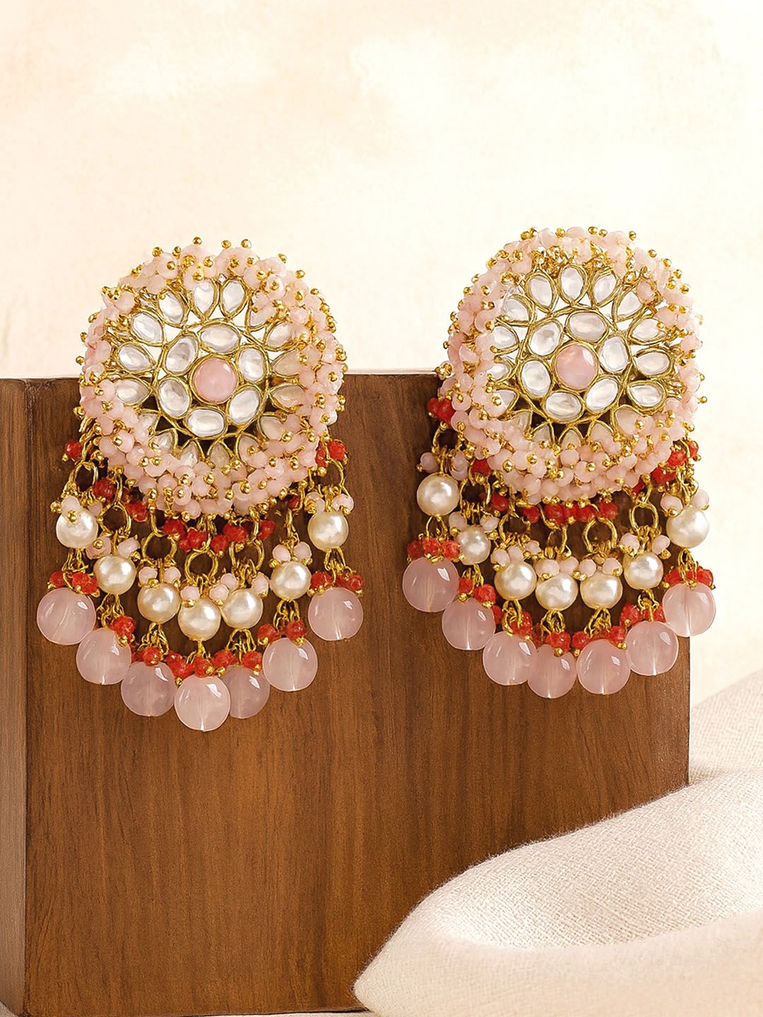 Buy KARATCART Pink Gold Plated Crescent Shaped Chandbalis Kundan Drop Earrings -  - Accessories for Women