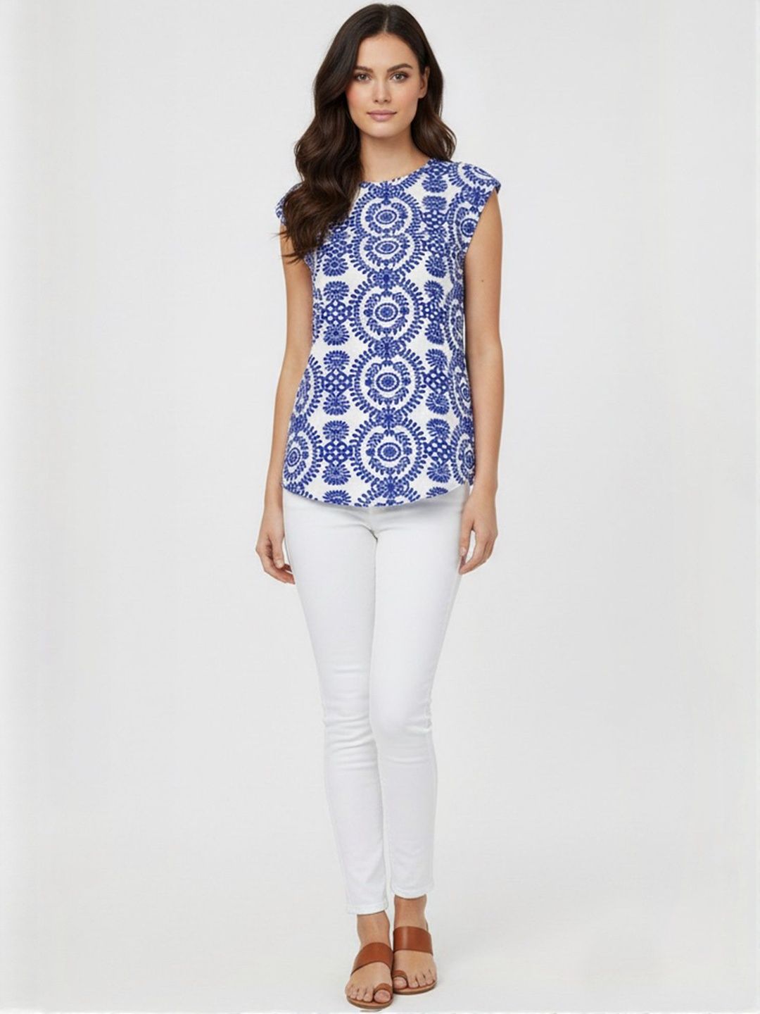 LULU & SKY Women Ethnic Printed Round Neck Sleeveless Top