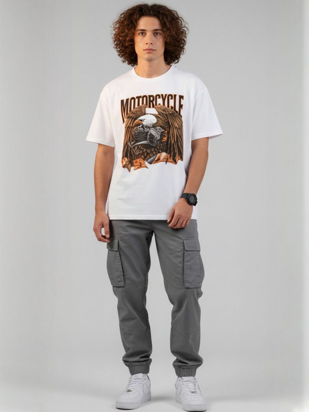 Motorcycle Graphic Printed Round Neck Cotton T-shirt