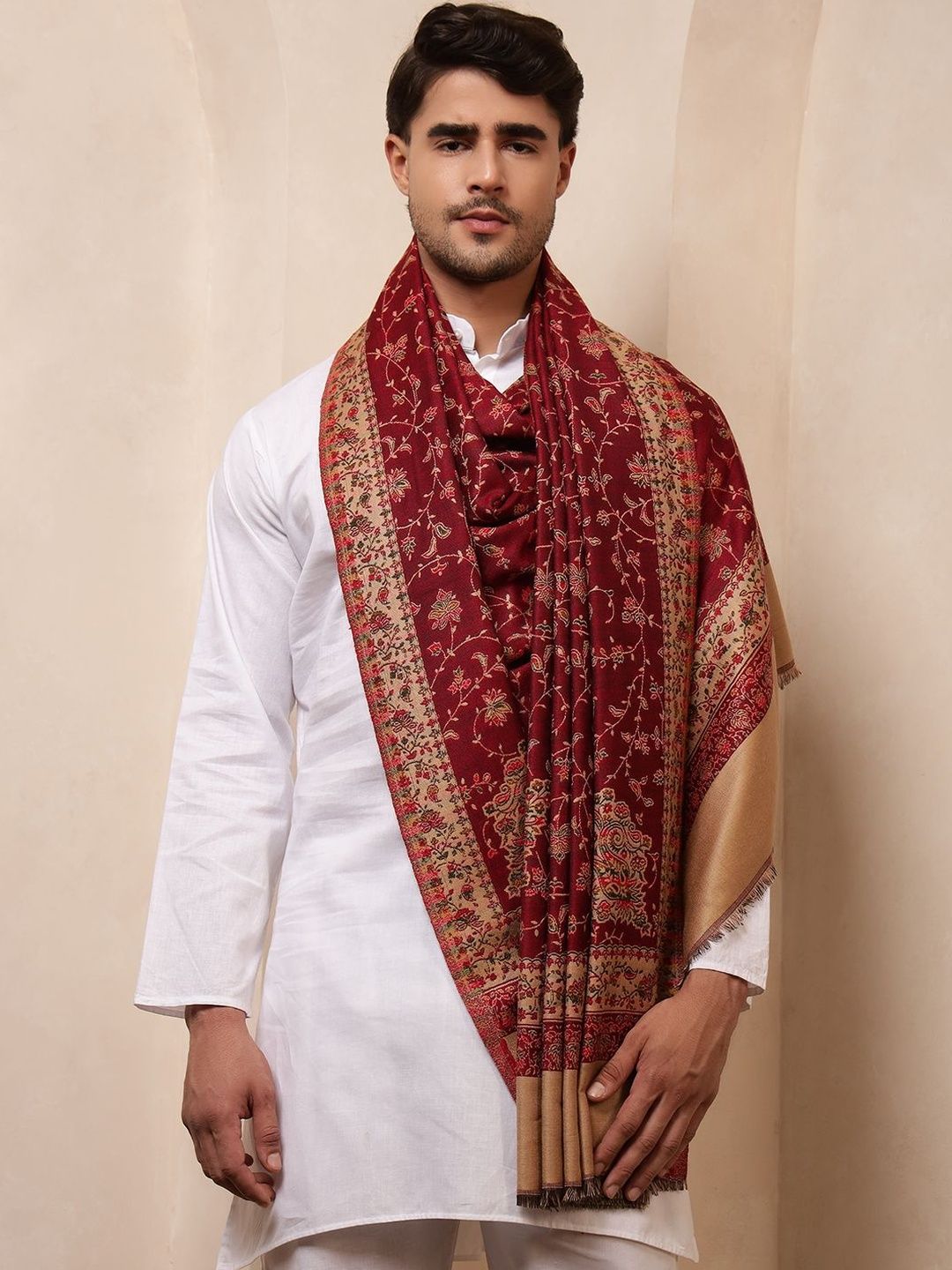 Buy HANDICRAFT PALACE Floral Woven Design Pure Wool Shawl -  - Apparel for Men