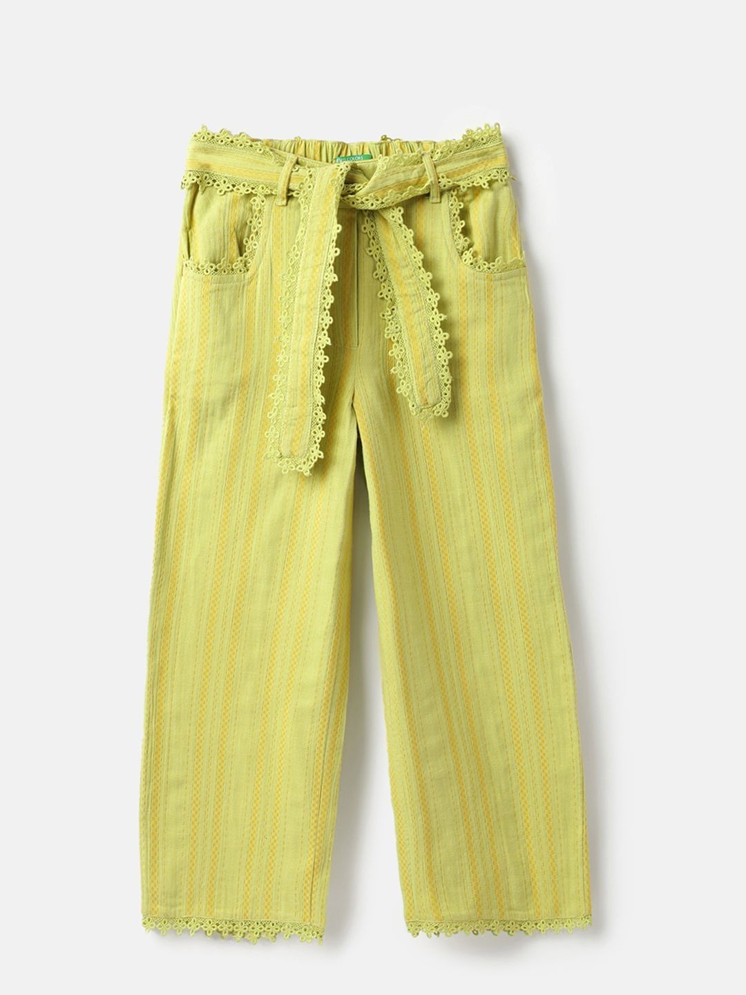 Girls Cotton Textured Lace Details Trousers