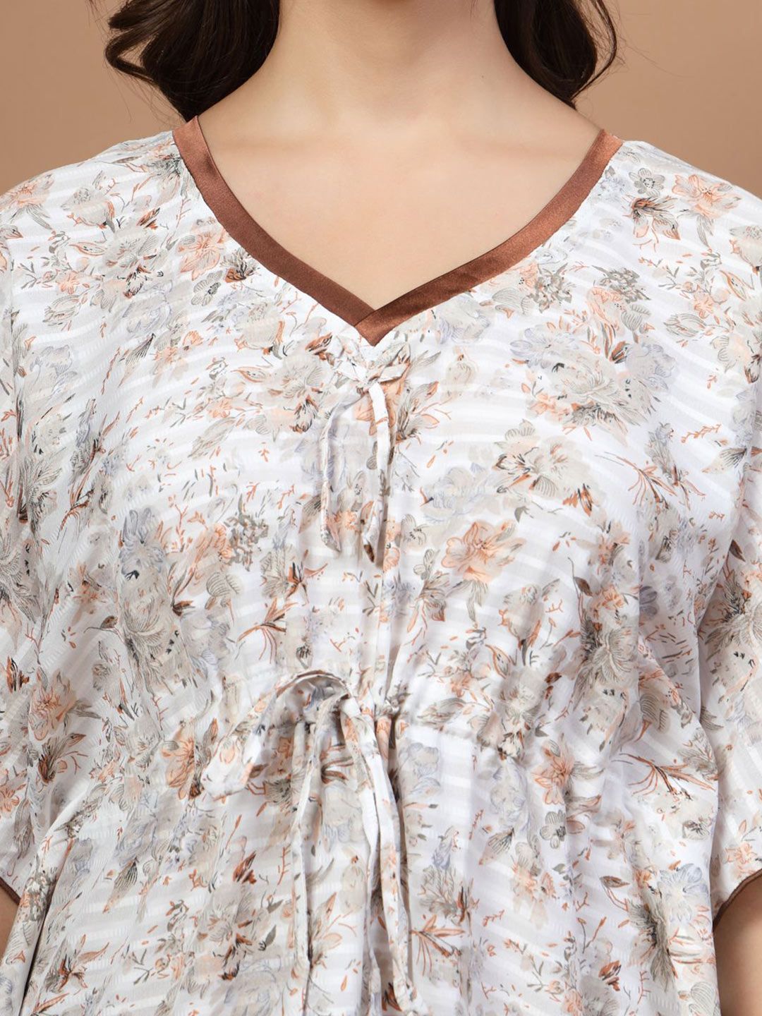 Women Floral Printed V-Neck Kaftan Maxi Nightdress 2