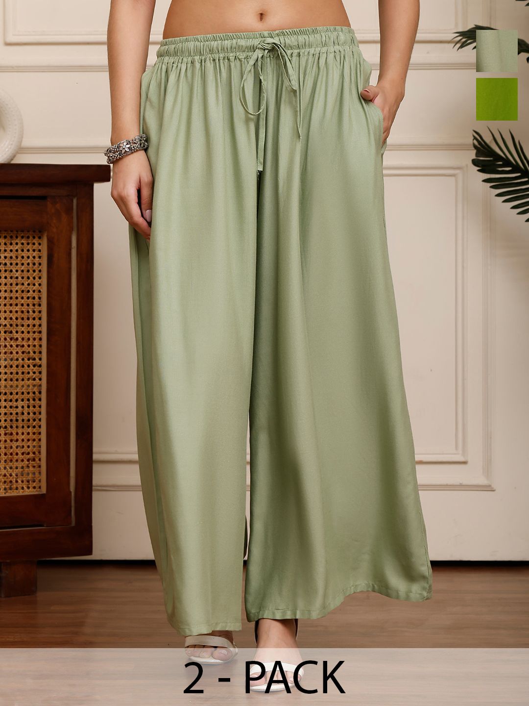 Valles365 by S.C. Women Set of 2 Flared Ethnic Palazzos