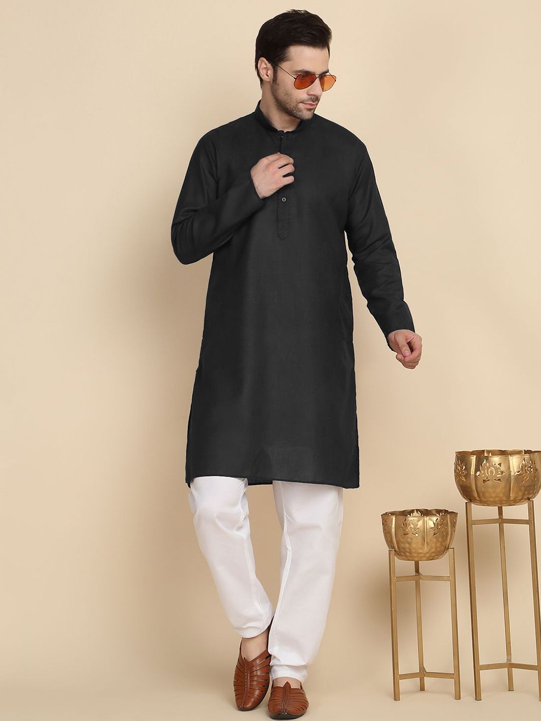 KRAFT INDIA Men Solid Mandarin Collar Long Sleeves Kurta