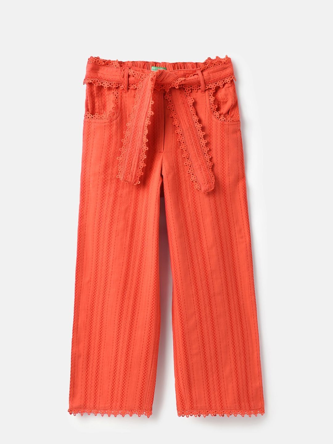 Girls Cotton Textured Lace Details Trousers
