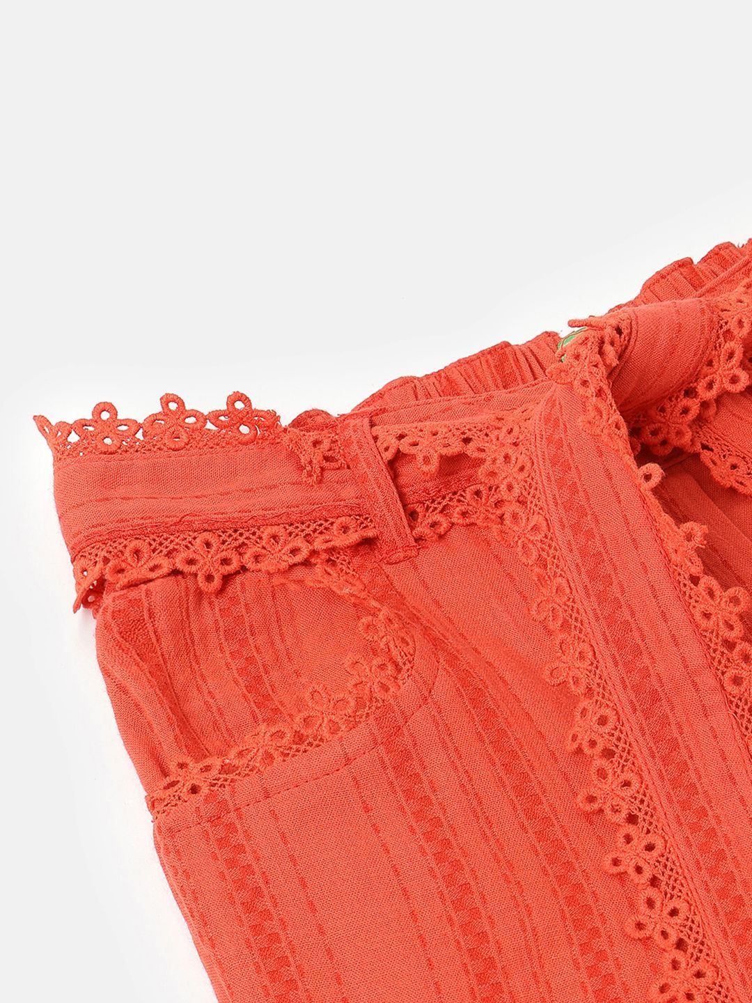 Girls Cotton Textured Lace Details Trousers 4