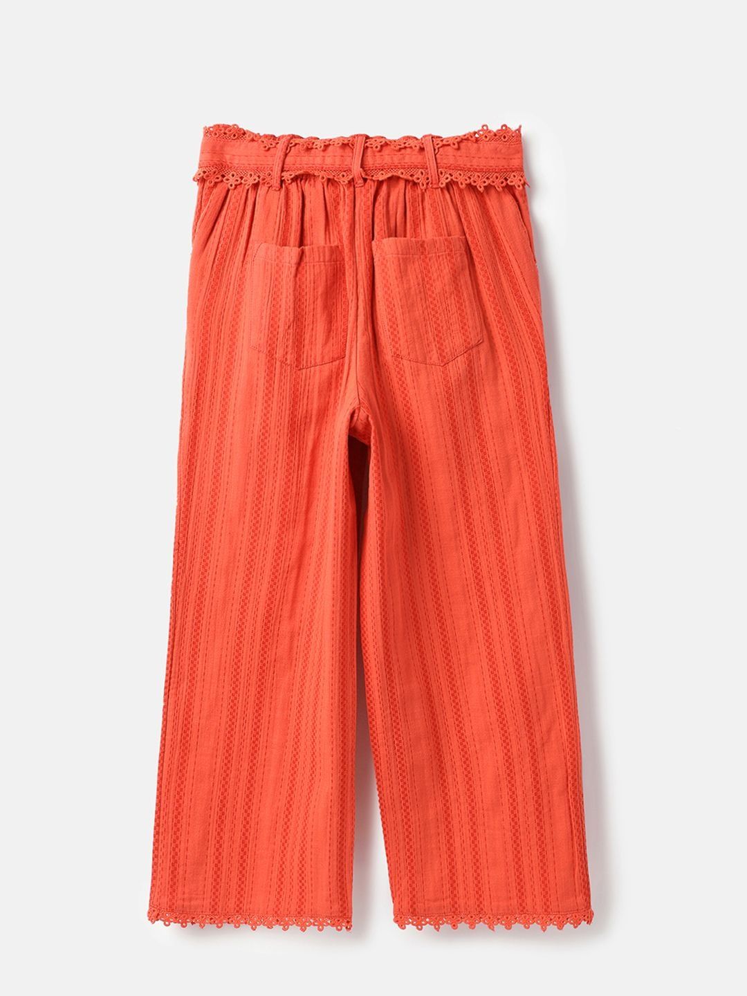 Girls Cotton Textured Lace Details Trousers 2
