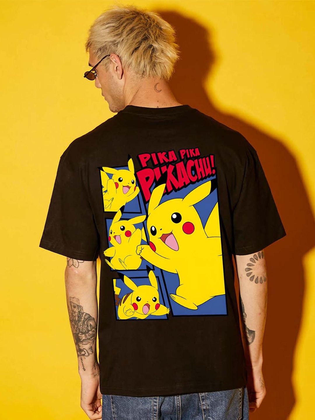 BDSQUARE Men Pokemon Graphic Printed Round Neck Cotton Relaxed Fit T-shirt