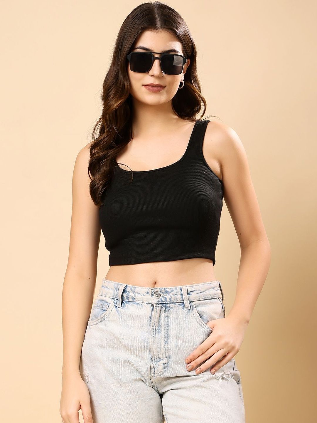 Corsica Women's Ribbed Scoop Neck Crop Tank Top