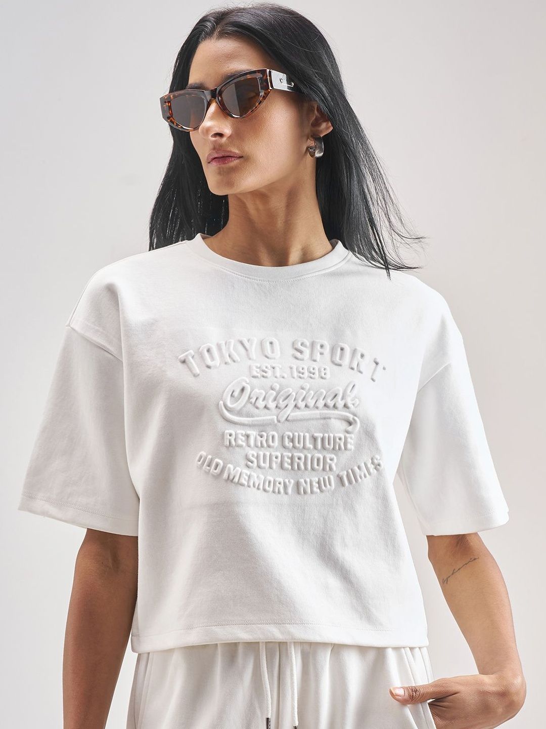Street By Tokyo Talkies Women Typography Printed Drop-Shoulder Sleeves Boxy T-shirt
