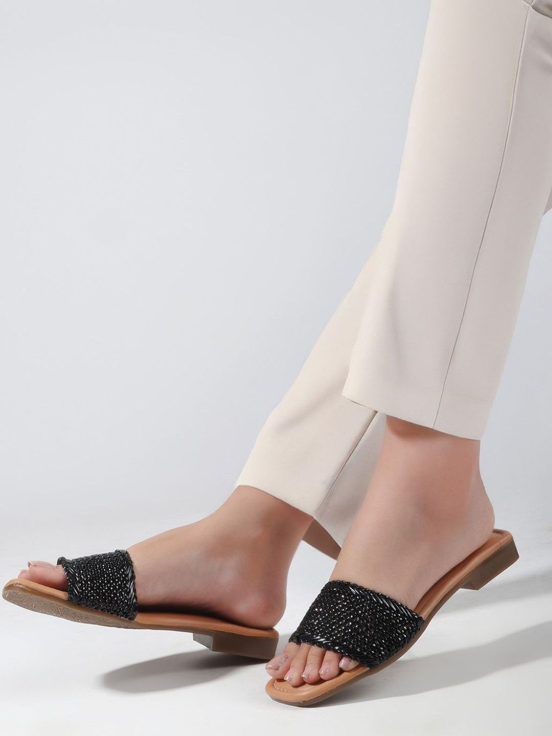 PLANET WALK Ethnic Embellished Open Toe Flats