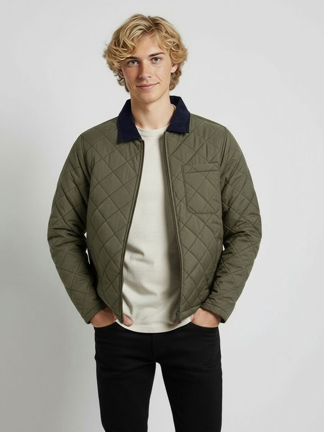 Mast & Harbour Spread Collar Quilted Jacket
