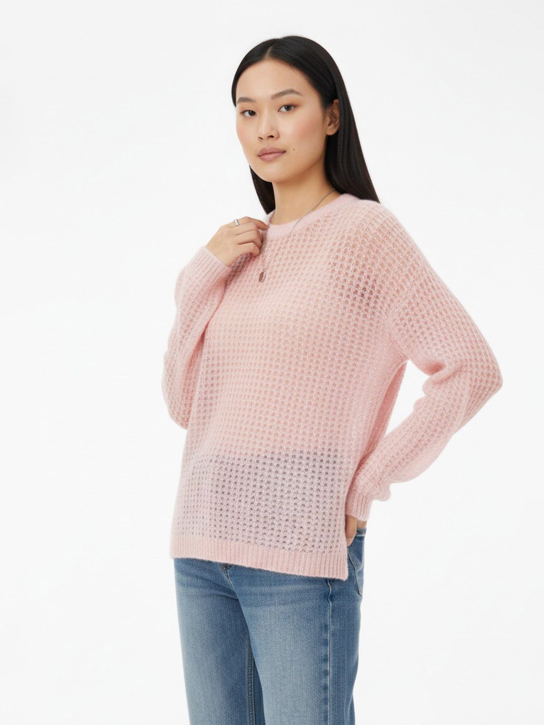 glitchez Open-Knit Sheer Drop-Shoulder Pullover