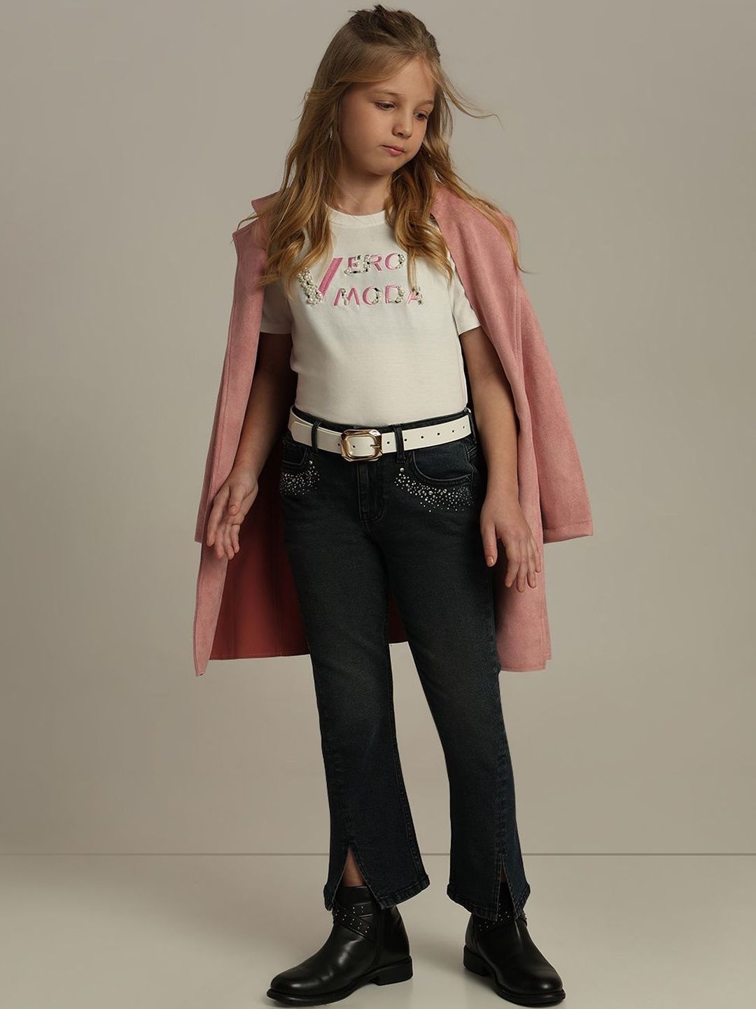 Vero Moda Girls Bootcut Mid-Rise Light Fade Stretchable Jeans