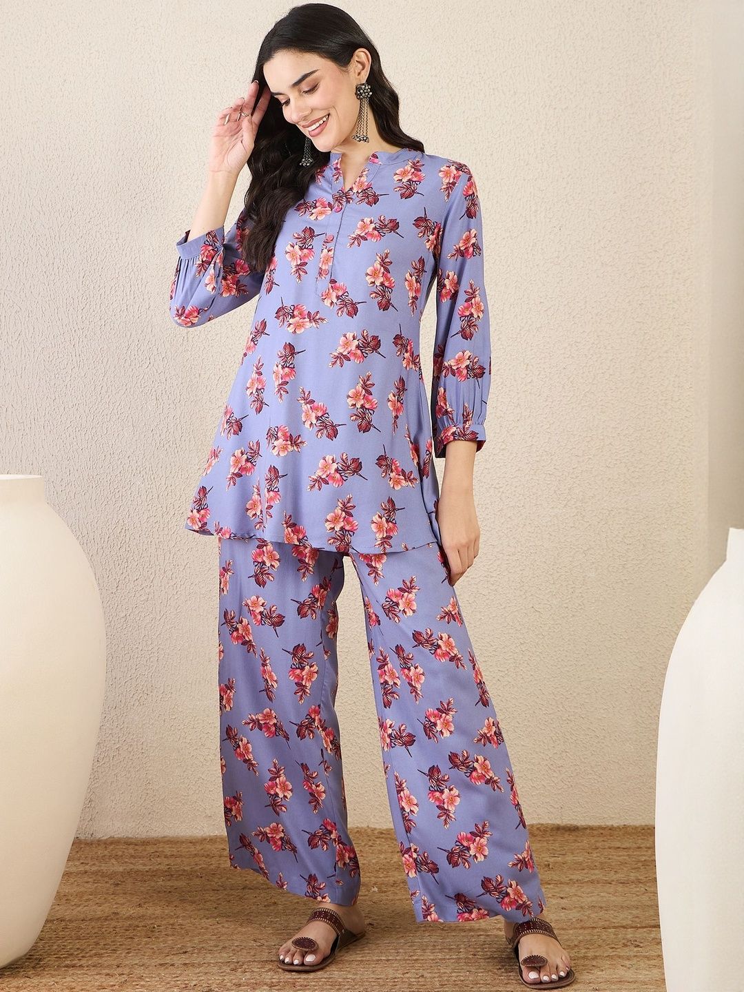 Anouk Rustic Women Floral Printed Regular Pure Cotton Kurta with Palazzos