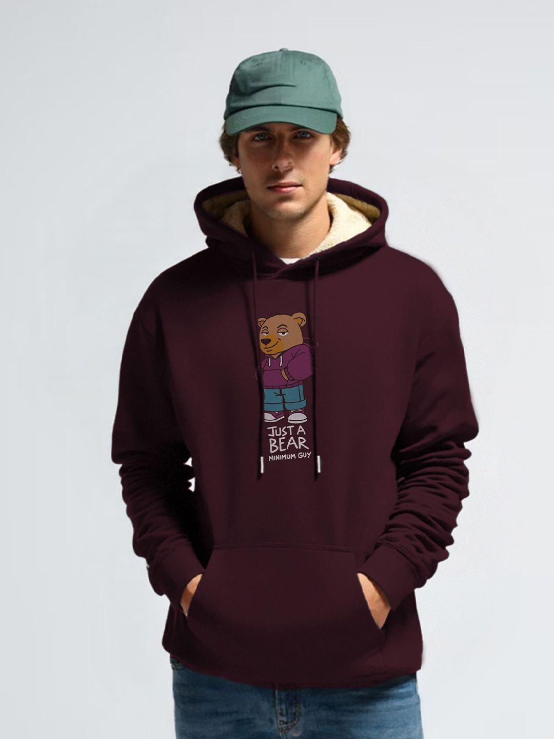 TOGS & TERRE Men Printed Fur Hooded Pullover Sweatshirt