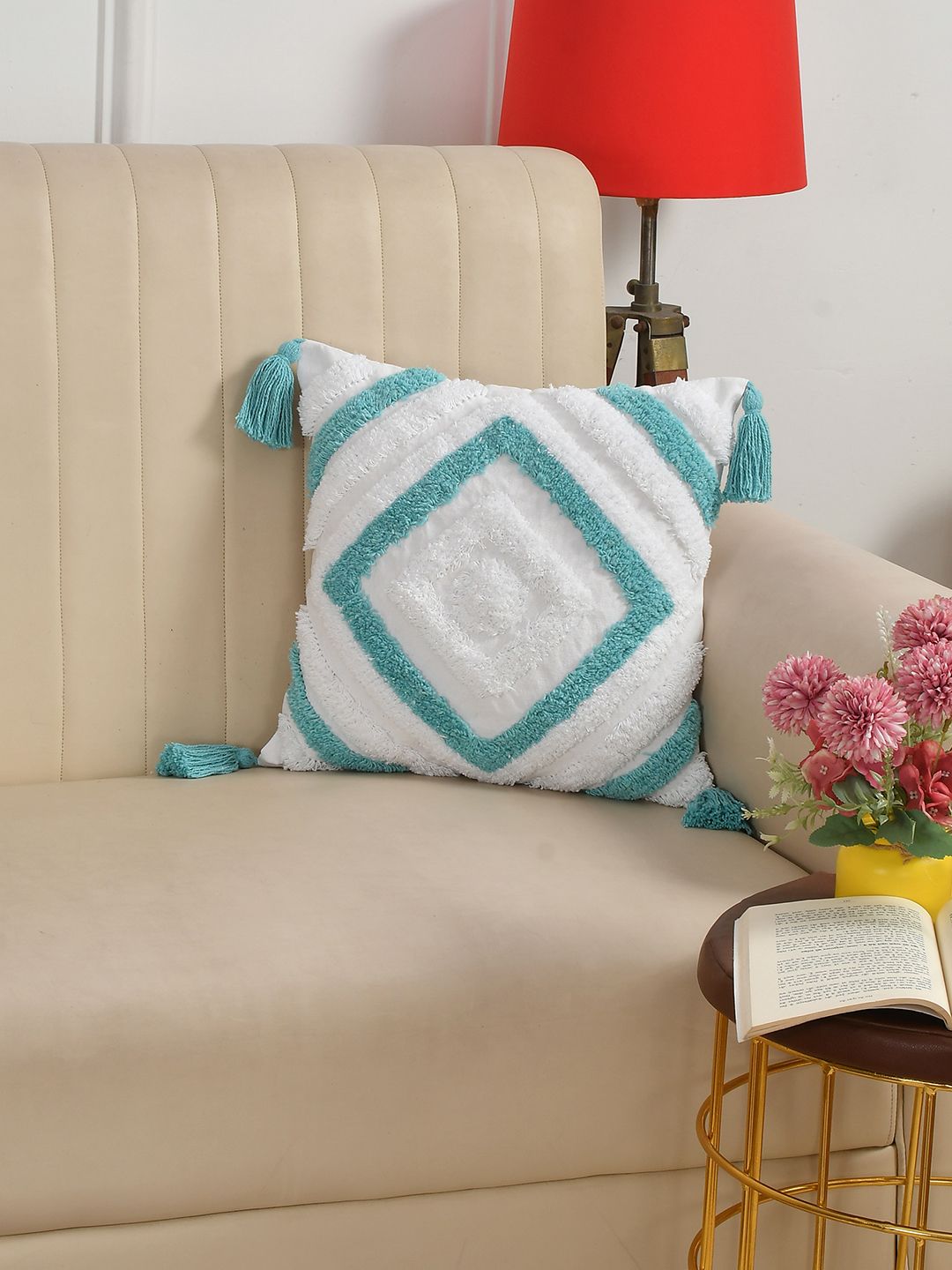 Dolce Casa Blue & Beige Abstract Square Cushion Covers