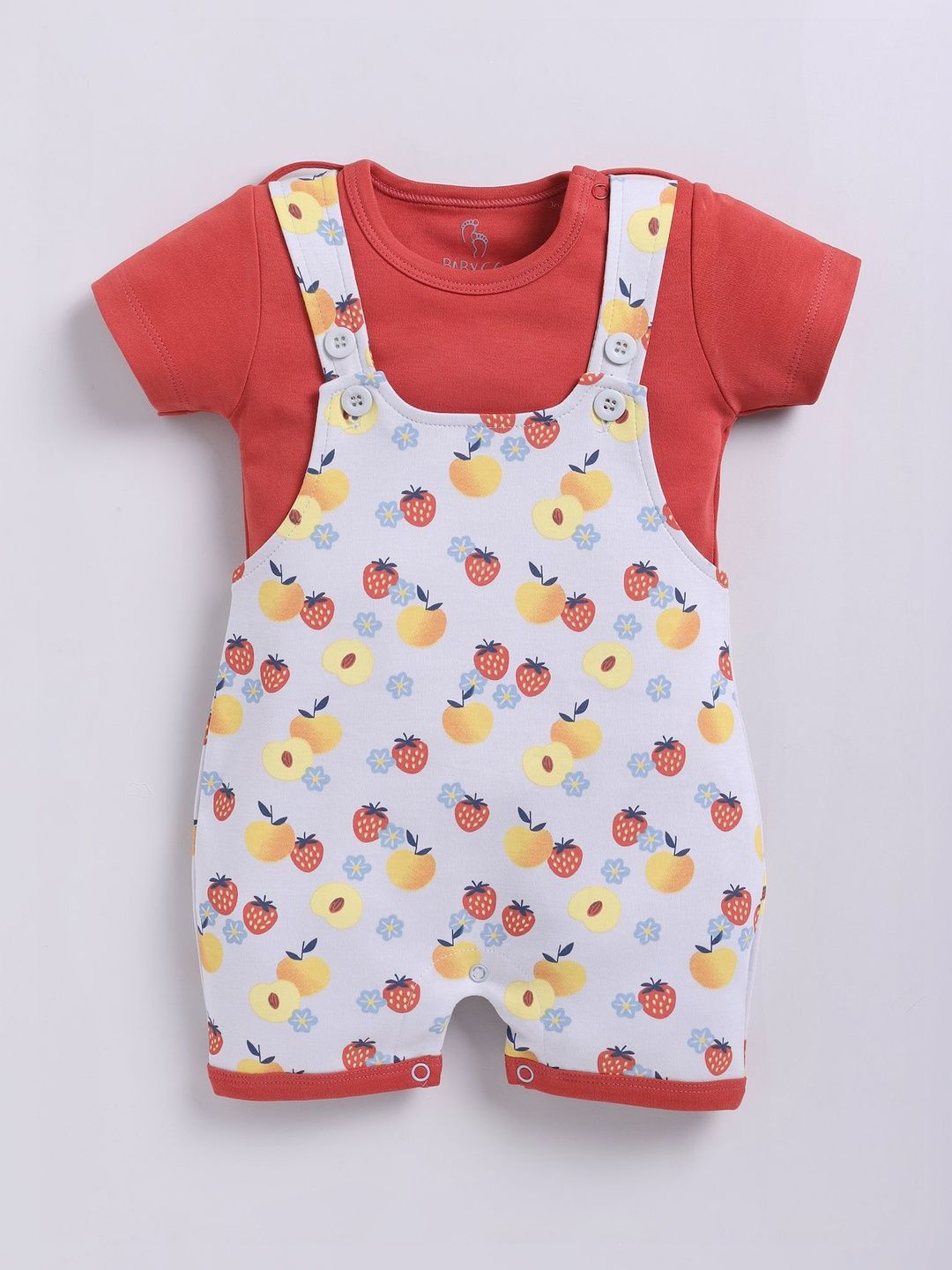 BABY GO Infants Printed Cotton Square Neck Dungarees With T-Shirt