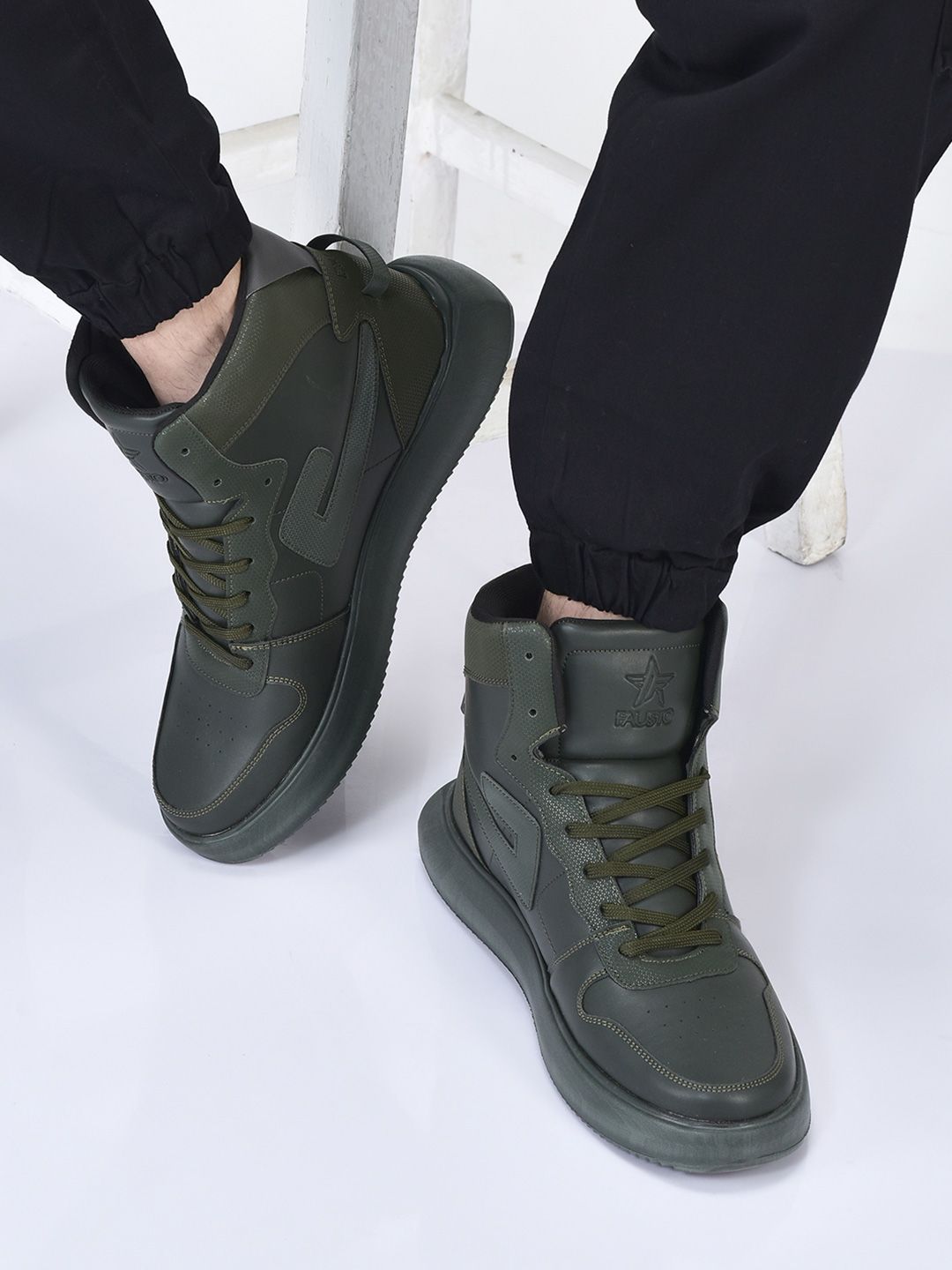 FAUSTO Men High Top Chunky Classic Lace Up Sneakers|High Ankle Sneakers