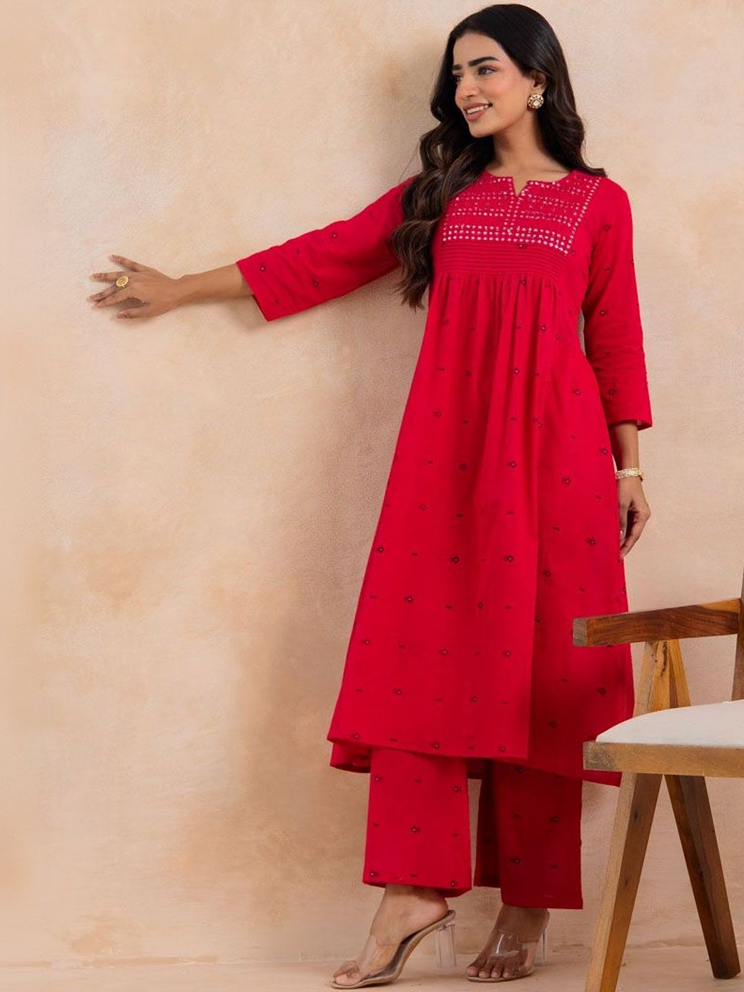 ISHWAR Embroidered Pure Cotton Kurta With Trouser Set