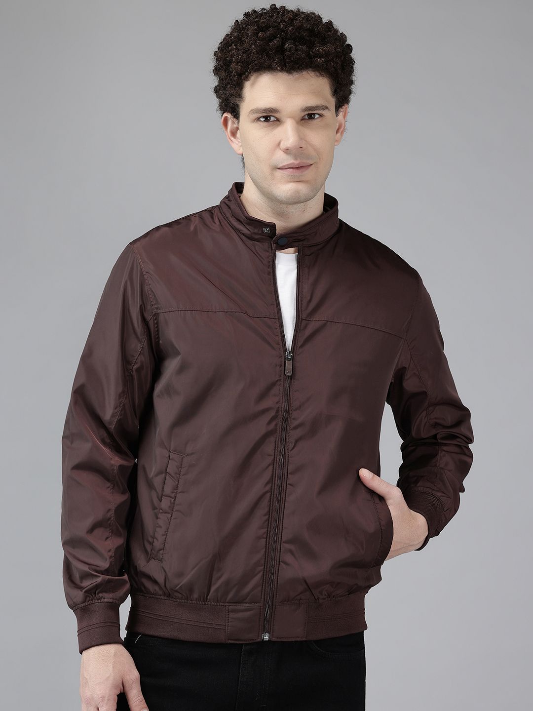 METTLE Mandarin Collar Bomber Jacket With Ultra Warm Technology