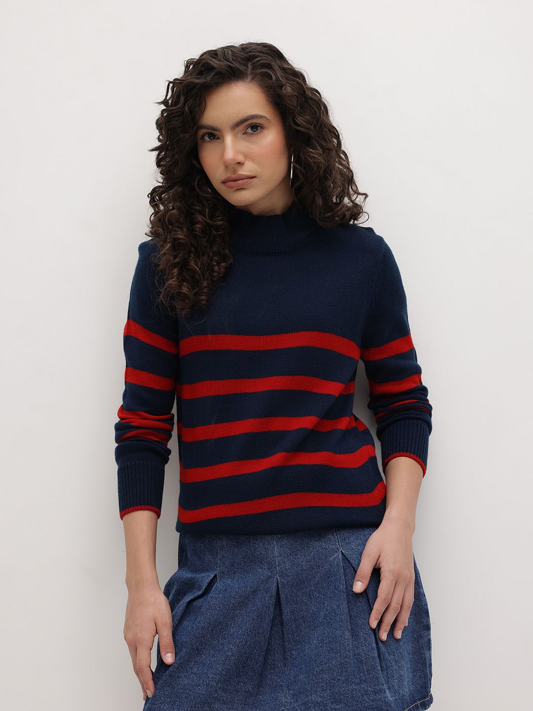 The Roadster Life Co. Horizontally Striped High Neck Acrylic Pullover