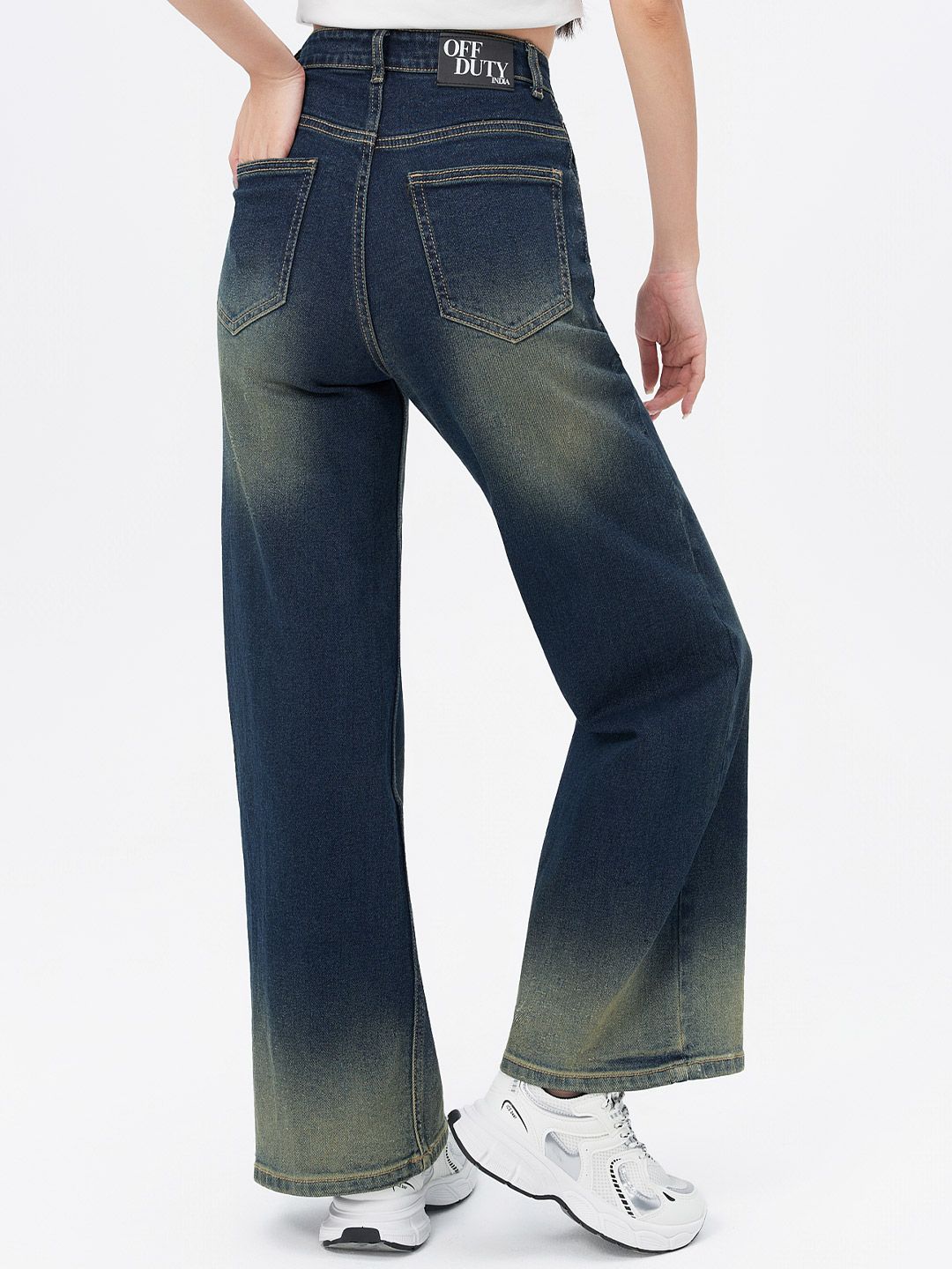 Sun Burst Blue Low Distress Light Fade High-Rise Wide Leg Jeans 3