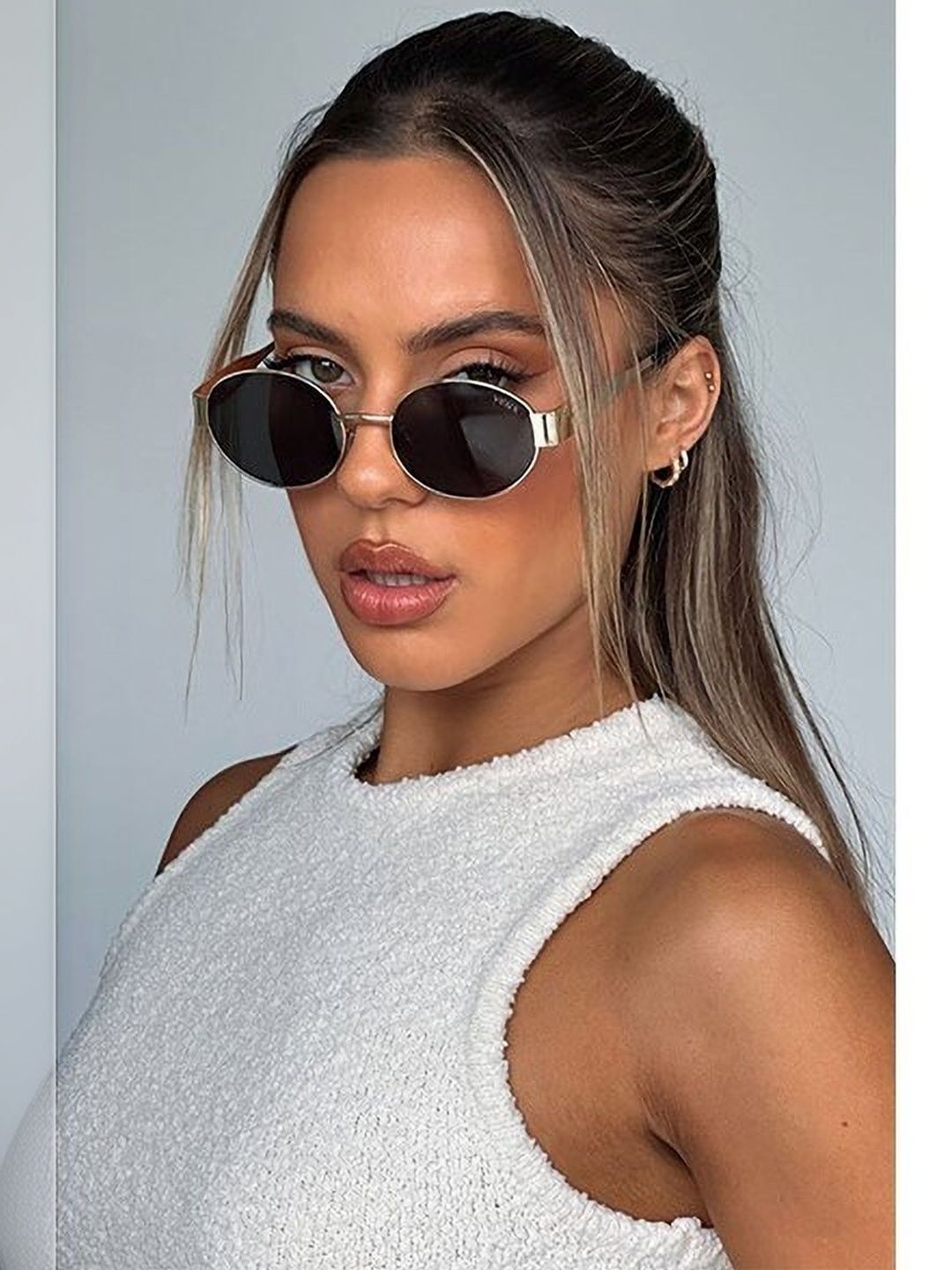 EYMEN I Unisex Black Lens & Gold-Toned Round Sunglasses with