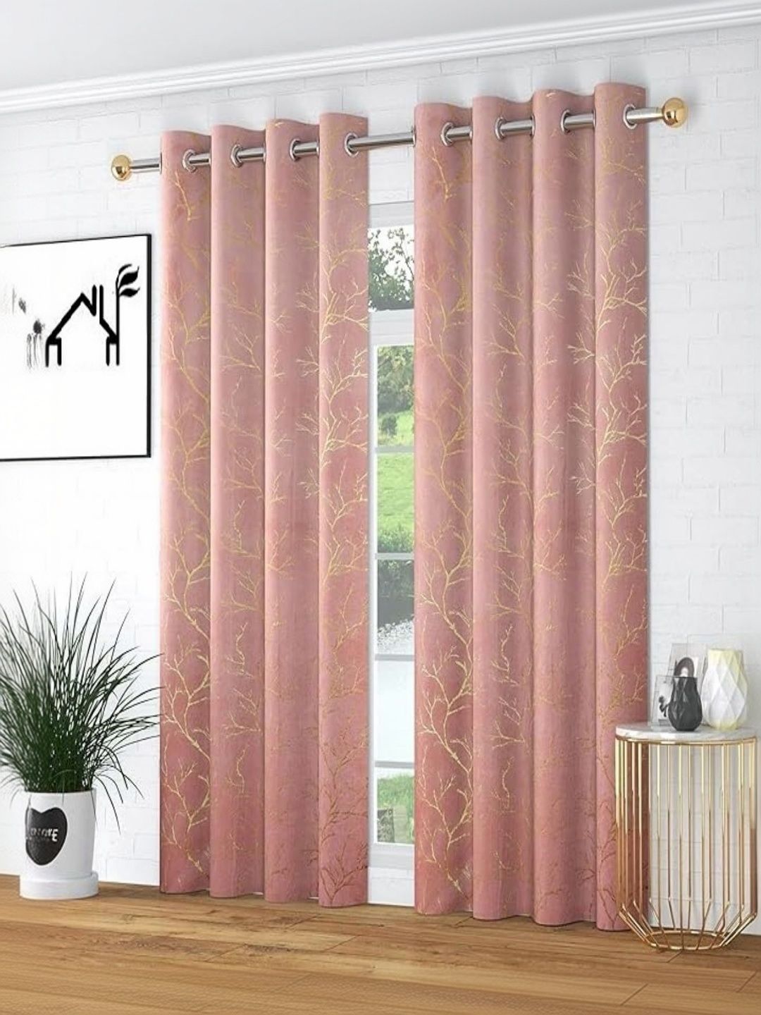 Buy Aura Pink Abstract Velvet 2 Pieces Window Room Darkening Eyelet Curtain -  - Home for Unisex