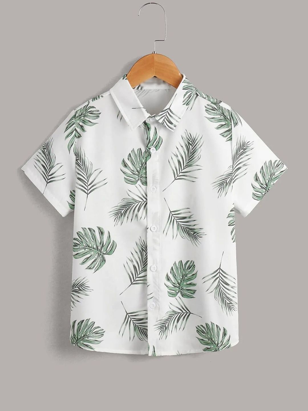 YK New Boys Cool And Comfy Floral Printed Spread Collar Regular Fit Cotton Shirt