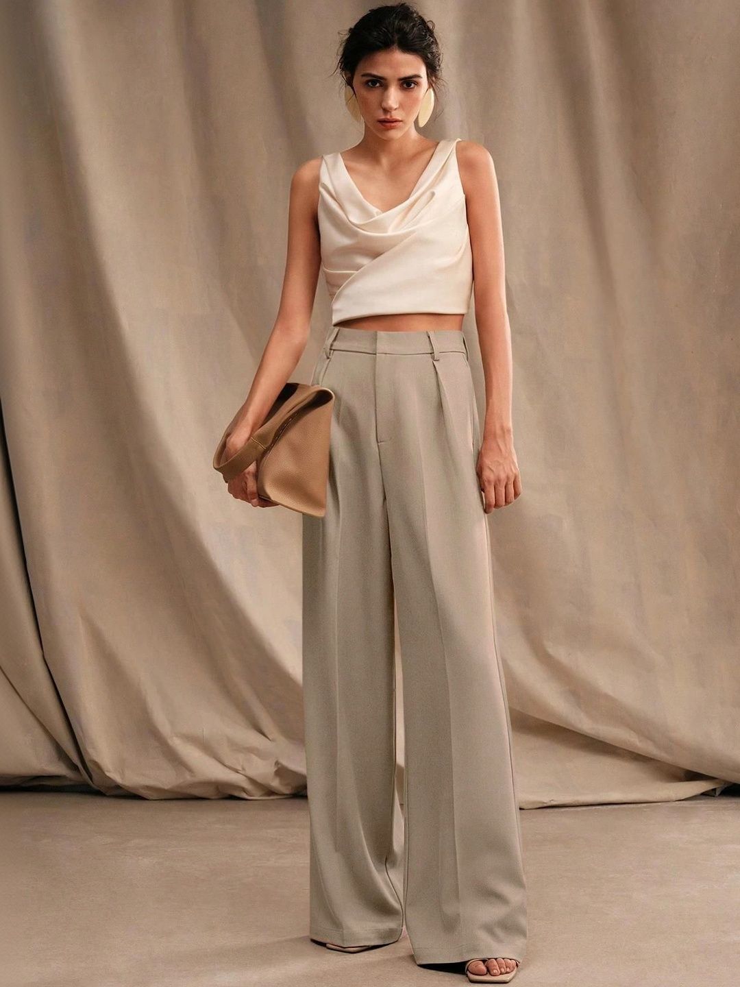 Kotty Women Straight Fit High-Rise Easy Wash Pleated Trousers