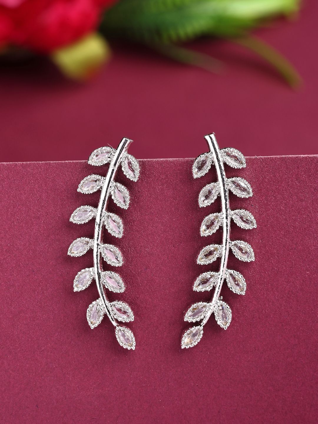 ZENEME Rhodium Plated American Diamond Studded Ear Cuff